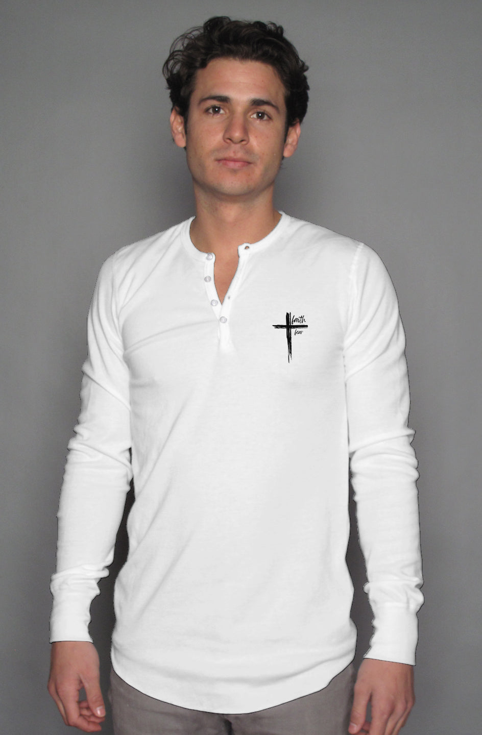 Faith over fear long sleeve henley