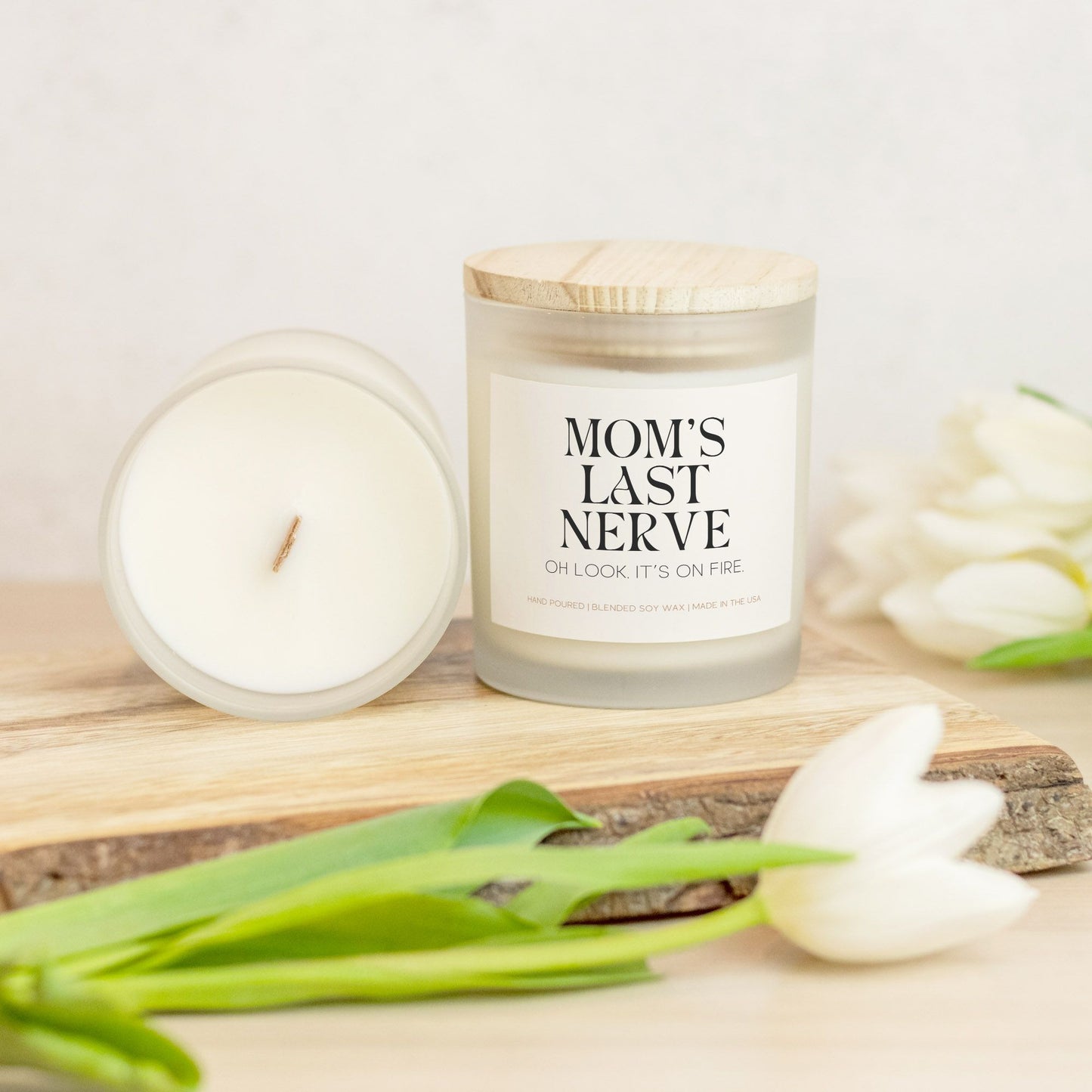 MOM'S LAST NERVE FROSTED GLASS CANDLE