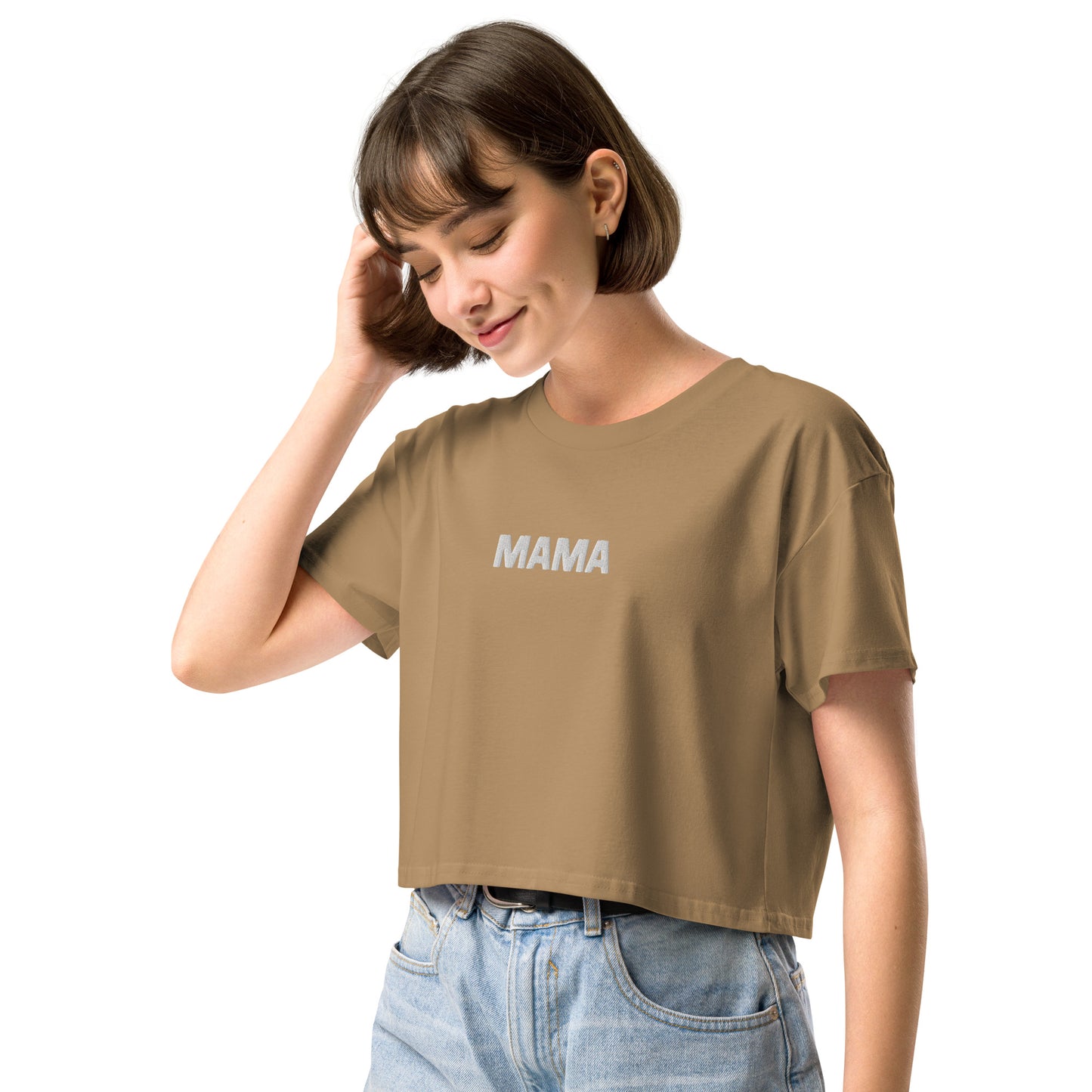 "MAMA" EMBROIDERED CROP TOP