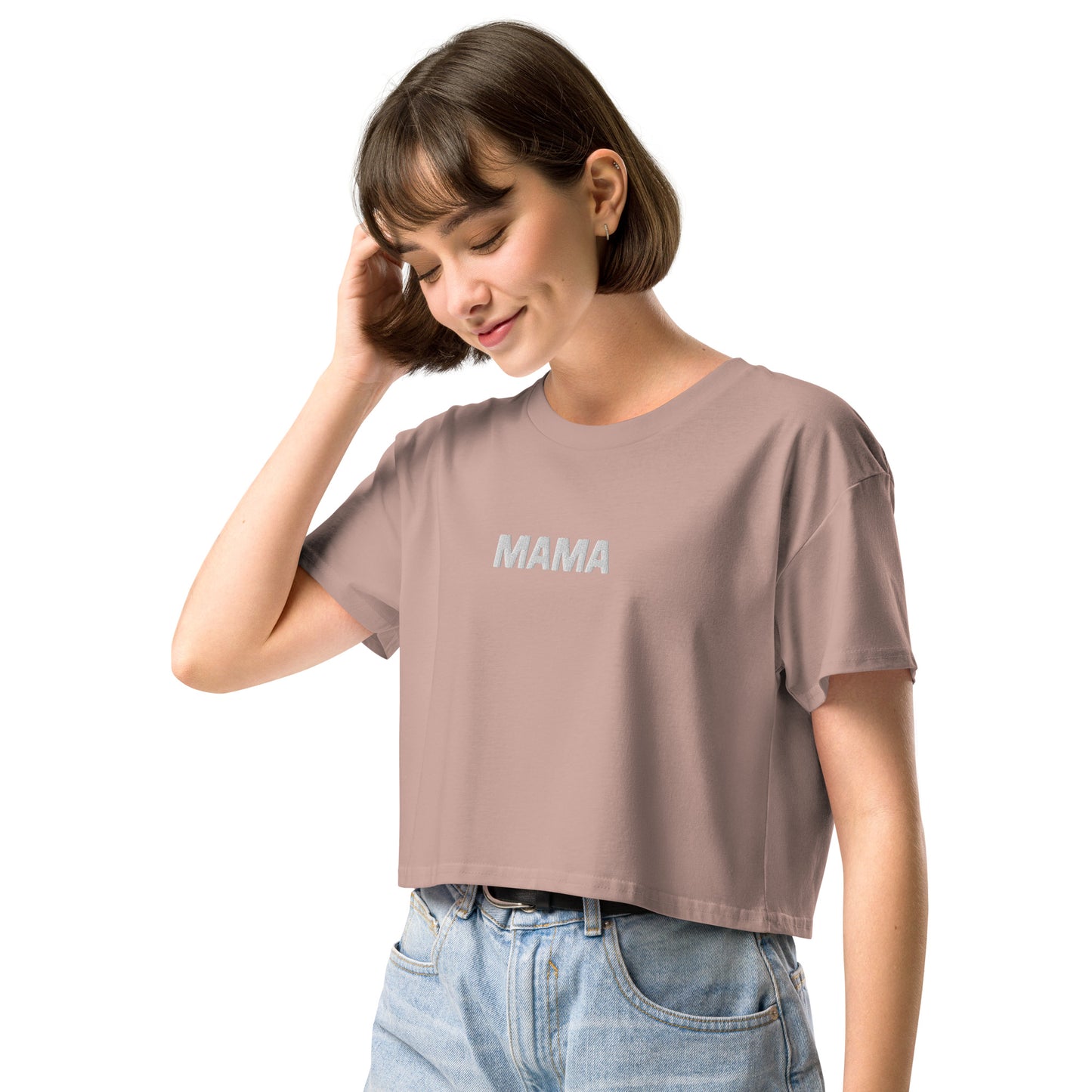 "MAMA" EMBROIDERED CROP TOP