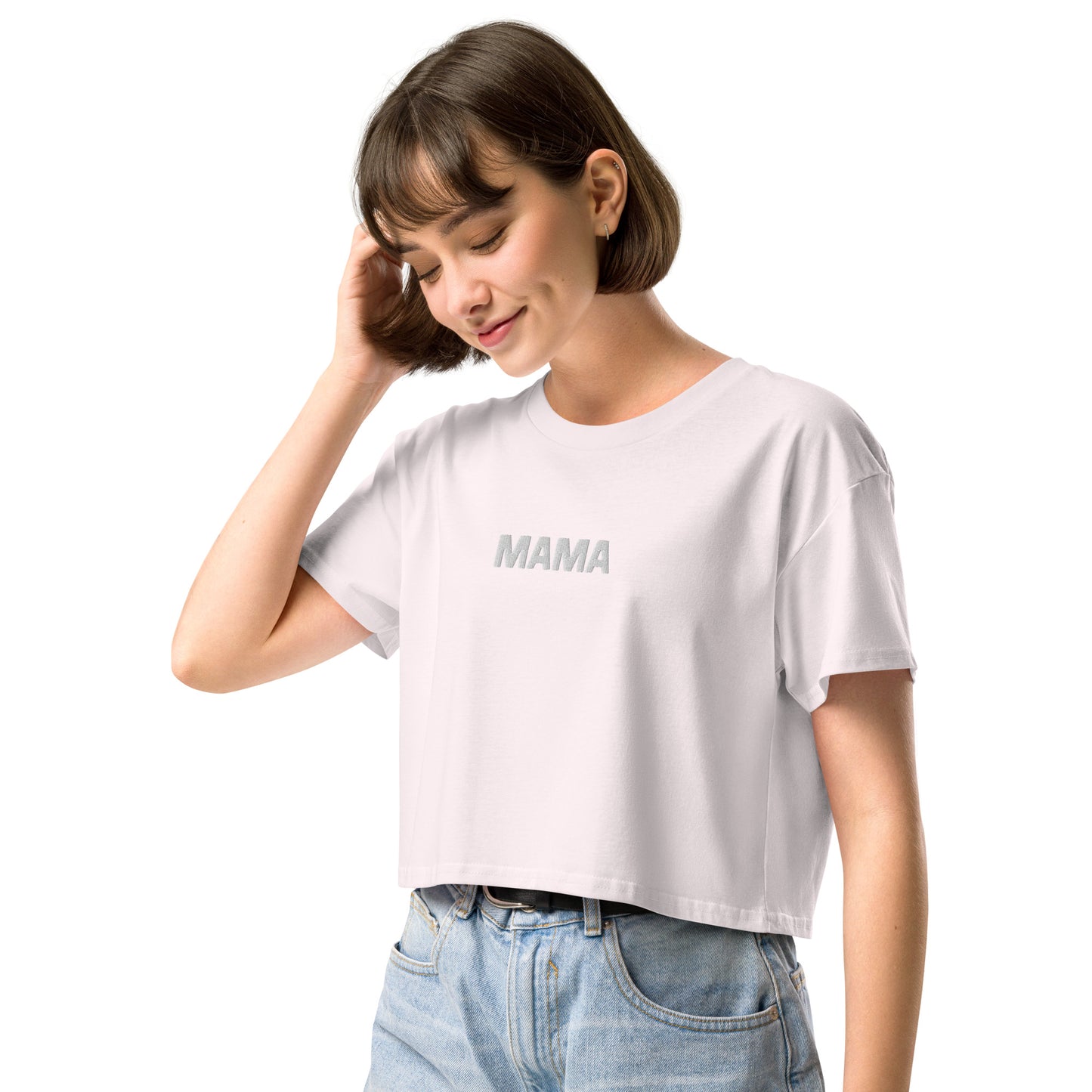 "MAMA" EMBROIDERED CROP TOP
