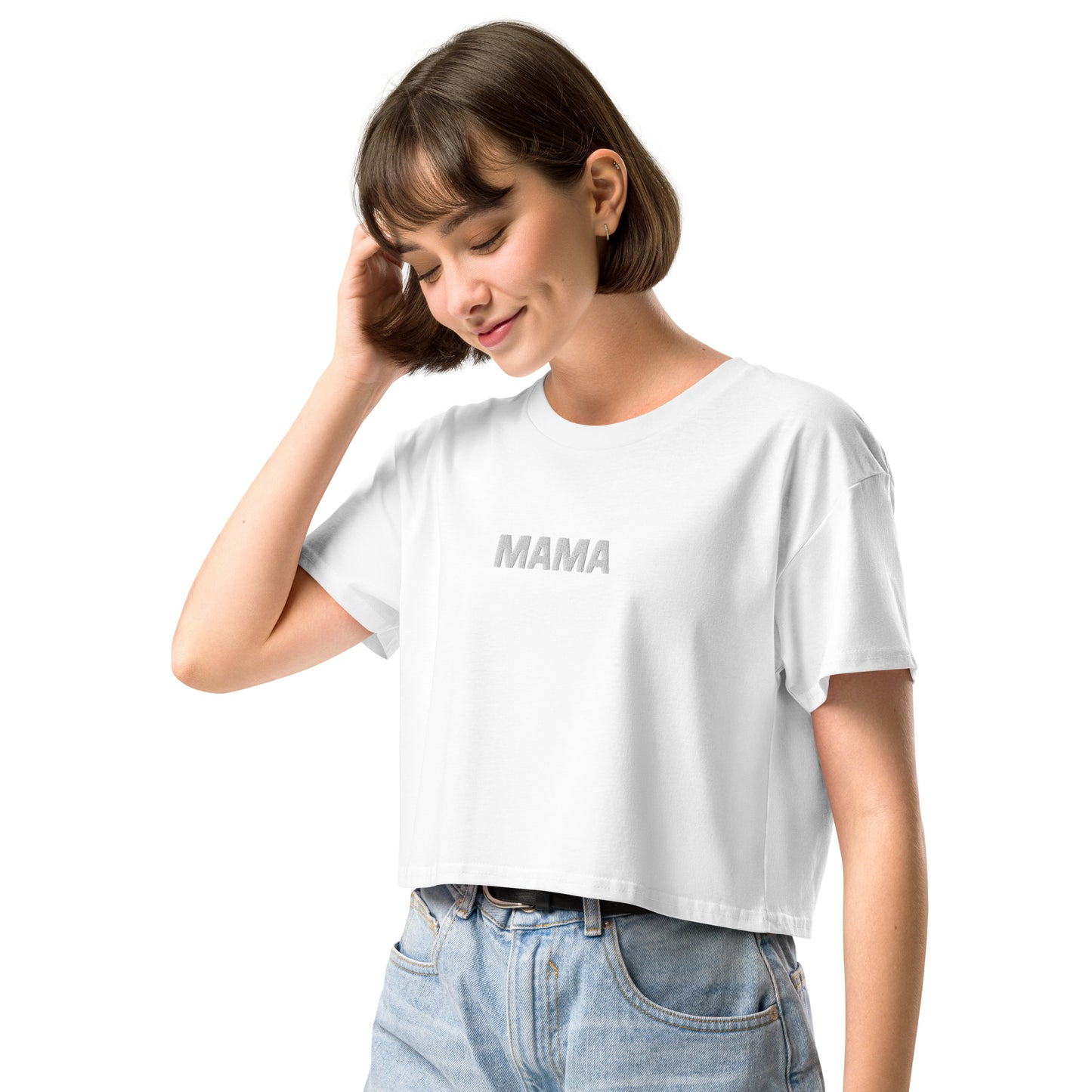 "MAMA" EMBROIDERED CROP TOP